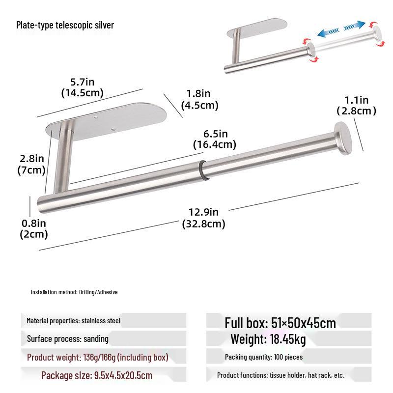 Телескопический вертикальный держатель для бумажных полотенец из нержавеющей стали без сверления для кухни или рабочего стола.
Телескопический вертикальный держатель для бумажных полотенец из нержавеющей стали без сверления для кухни или рабочего стола.