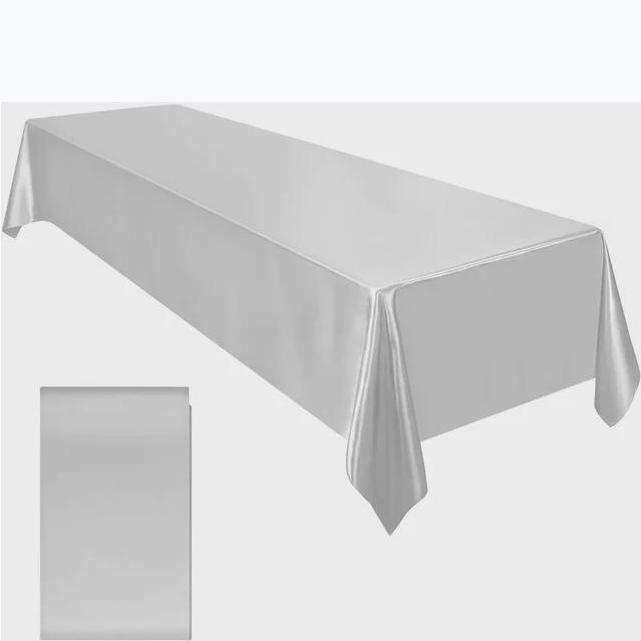 Прямоугольная свадебная атласная скатерть 57x102 дюйма, яркая гладкая шелковая скатерть для свадебного банкета, юбилея, украшения обеденного стола серебряный