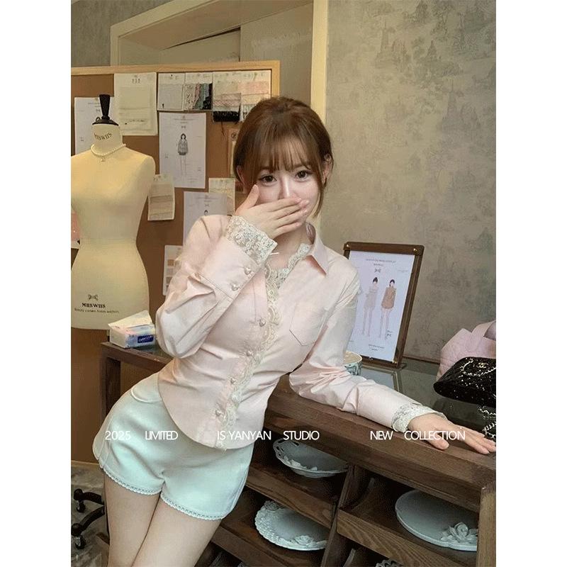 2025 Slimming Pink Lace Trim V-Neck Long Sleeve Shirt - Early Spring Collection Medium
2025 Slimming Pink Lace Trim V-Neck Long Sleeve Shirt - Early Spring Collection Medium