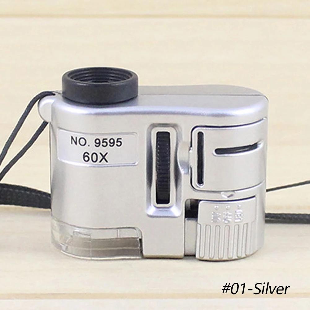 60X Handheld Magnifying Glass Mini Pocket Microscope Loupe Currency Detector Jeweler Magnifier With LED Light 60X срібний
60X Handheld Magnifying Glass Mini Pocket Microscope Loupe Currency Detector Jeweler Magnifier With LED Light 60X срібний