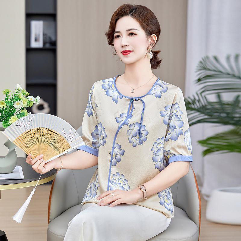 Chinese Style Summer Top for Middle-Aged Women - Printed, Short-Sleeved, Loose Fit T-Shirt 4XL (125-140 jin) світло-синій колір
Chinese Style Summer Top for Middle-Aged Women - Printed, Short-Sleeved, Loose Fit T-Shirt 4XL (125-140 jin) світло-синій колір