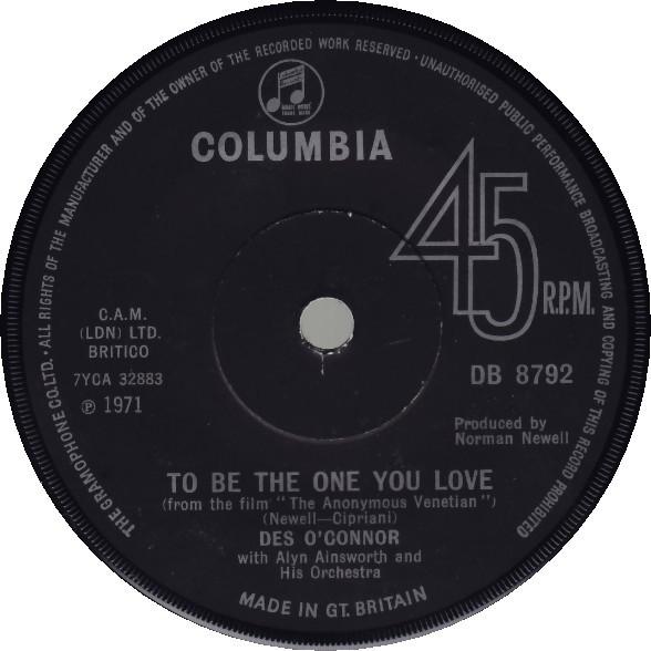 7inch Record DES OCONNOR To Be The One You Love DB8792 Columbia 1971 UK Pop Used
7inch Record DES OCONNOR To Be The One You Love DB8792 Columbia 1971 UK Pop Used