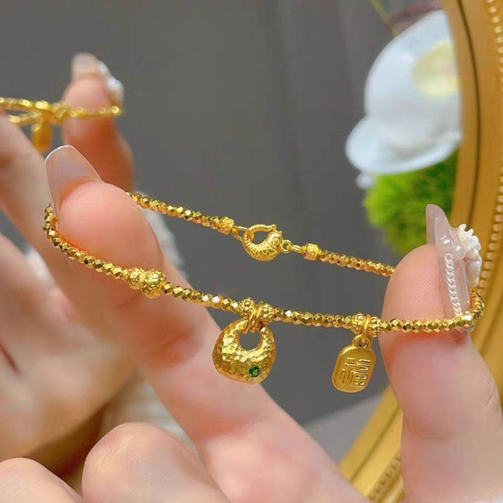 Pendant Lucky Bag Bracelet Copper Chinese Style Bracelets Fashion Gold Beaded Bracelet Gift Style A
Pendant Lucky Bag Bracelet Copper Chinese Style Bracelets Fashion Gold Beaded Bracelet Gift Style A