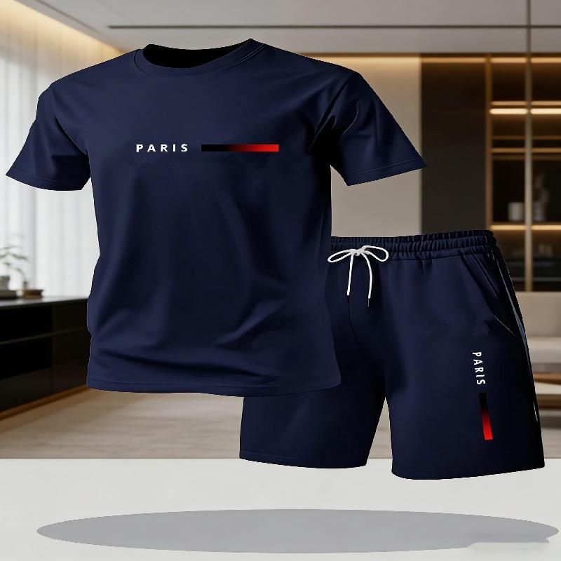 Men s casual T-shirt and shorts two-piece set M білий/темно-синього кольору
Men s casual T-shirt and shorts two-piece set M білий/темно-синього кольору