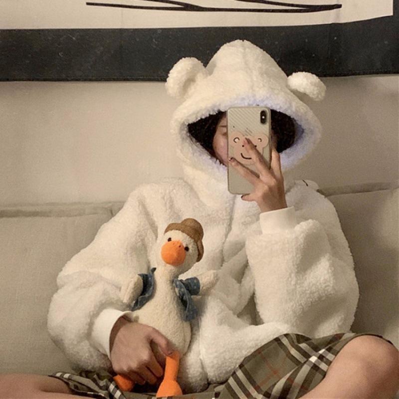 Корейская свободная куртка из овечьей шерсти с капюшоном и симпатичными ушками, женская зимняя куртка на молнии из бархата XS белый
Корейская свободная куртка из овечьей шерсти с капюшоном и симпатичными ушками, женская зимняя куртка на молнии из бархата XS белый