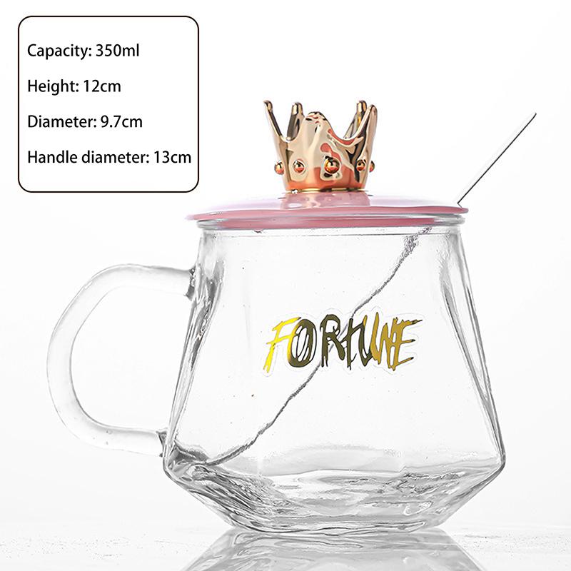 Кружка для кофе из кронового стекла с ручкой, стеклянная чашка для воды, кофейная чашка с крышкой и ложкой, чайная чашка, подарок для девушки, офисная чашка розовый