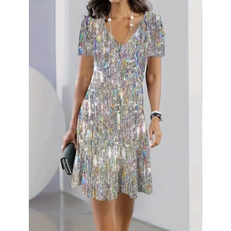 Large Women s Elegant Wave V-neck Dress - Short Sleeved Slim Fit Top with Random Print for Summer 2XL
Large Women s Elegant Wave V-neck Dress - Short Sleeved Slim Fit Top with Random Print for Summer 2XL