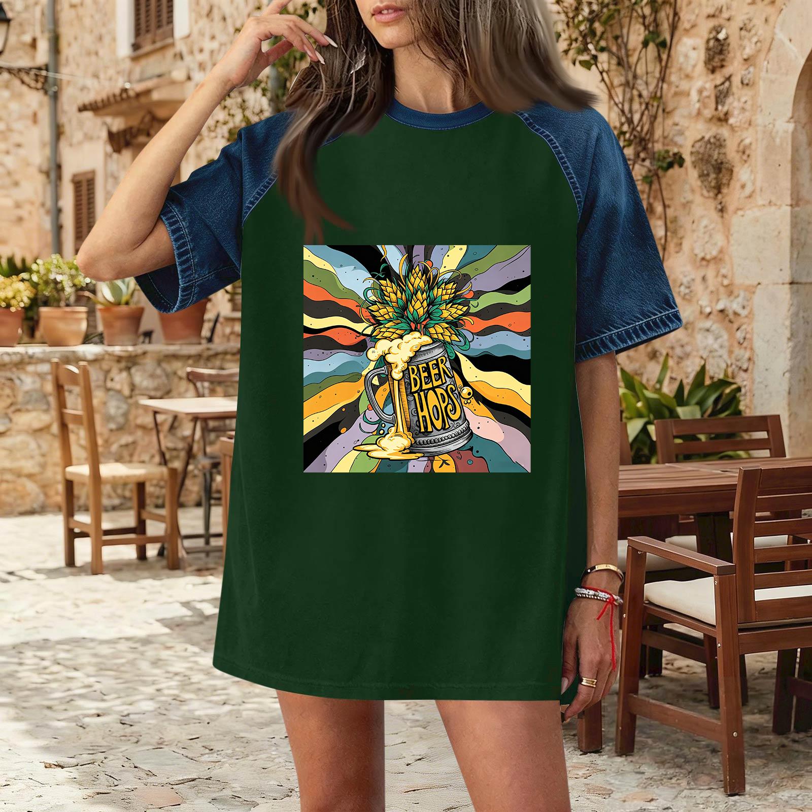 Casual Women Denim Patchwork Short Sleeve T Shirt Oktoberfest Print Comfortable Loose Fit Top XXL
Casual Women Denim Patchwork Short Sleeve T Shirt Oktoberfest Print Comfortable Loose Fit Top XXL