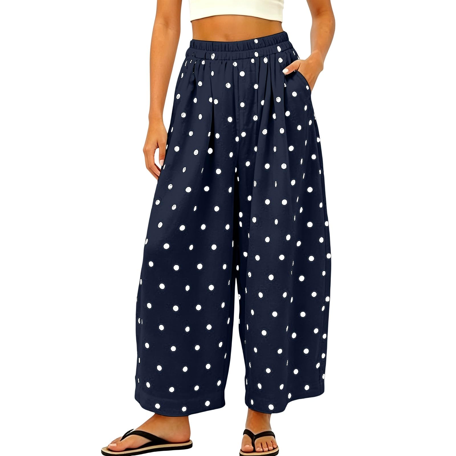Women Casual Wide Leg Pants Polka Dot Print Elastic Waistband Loose Fit Long Trousers with Pockets Comfortable Soft Fabric XL
Women Casual Wide Leg Pants Polka Dot Print Elastic Waistband Loose Fit Long Trousers with Pockets Comfortable Soft Fabric XL