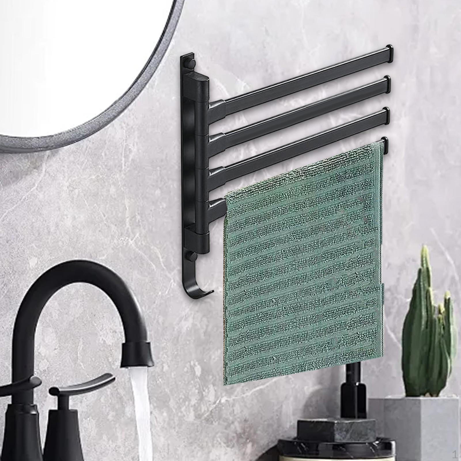 Поворотная вешалка для полотенец, держатель для ванны, экономящая место алюминиевая вешалка для ванной комнаты для туалета Black
