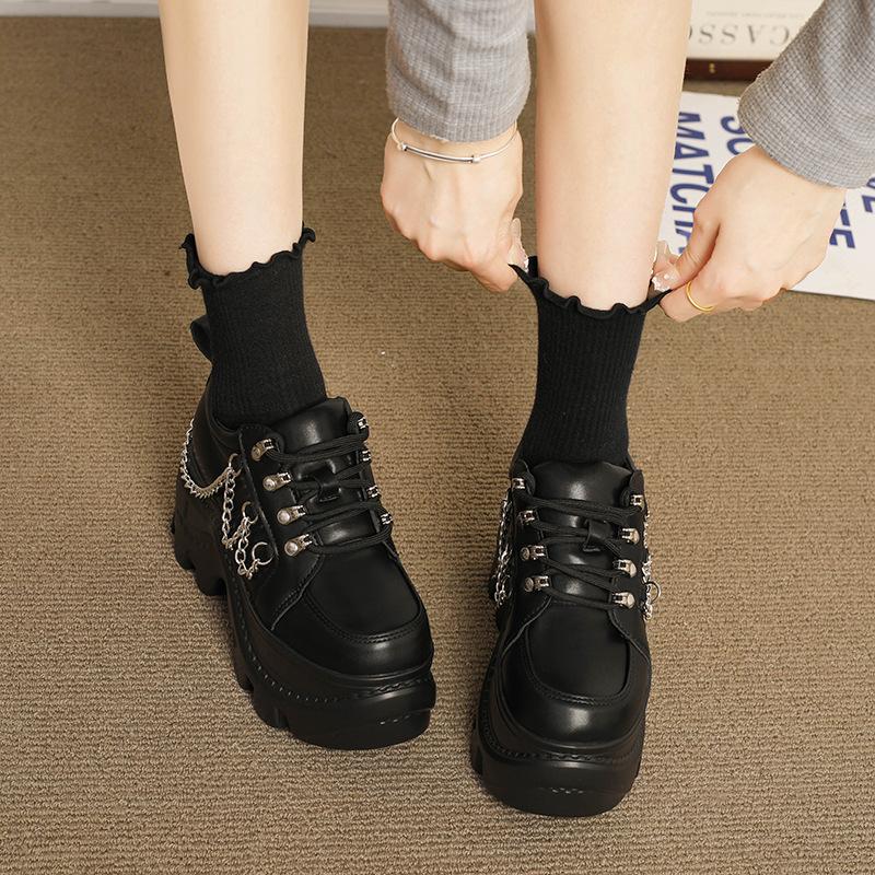 Sweet and cool girl high-heeled small leather shoes women s black platform muffin shoes lace-up, thin and tall British style single shoes women 35
Sweet and cool girl high-heeled small leather shoes women s black platform muffin shoes lace-up, thin and tall British style single shoes women 35