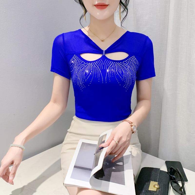 New Summer Fashion Women Mesh T-Shirt Clothes Chic Sexy V-Neck Hollow Out Diamonds Tees Female Short Sleeved Elastic Slim Tops M синий
New Summer Fashion Women Mesh T-Shirt Clothes Chic Sexy V-Neck Hollow Out Diamonds Tees Female Short Sleeved Elastic Slim Tops M синий