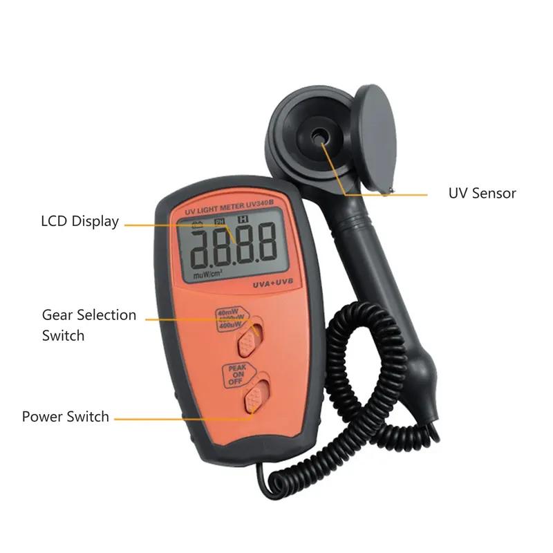 UV Light Meter Tester for UVA UVB 290-390nm, 3 Range 0-40mW/cm² Measurement with LCD Display 340B
UV Light Meter Tester for UVA UVB 290-390nm, 3 Range 0-40mW/cm² Measurement with LCD Display 340B