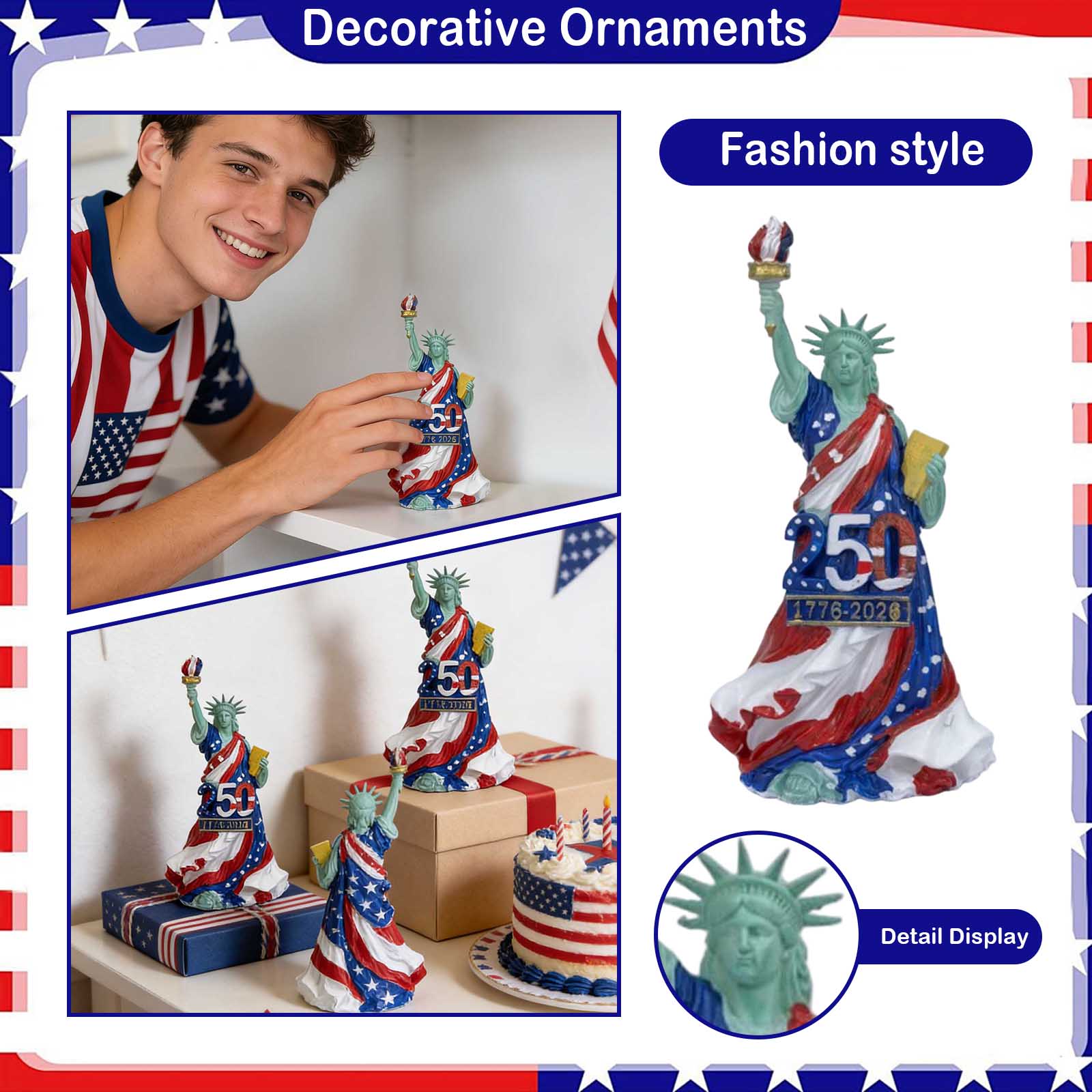 Statue of Liberty Decorative Figurine 250th Anniversary Edition 1776-2026 American Flag Pattern Design Ornament One Size белый
Statue of Liberty Decorative Figurine 250th Anniversary Edition 1776-2026 American Flag Pattern Design Ornament One Size белый
