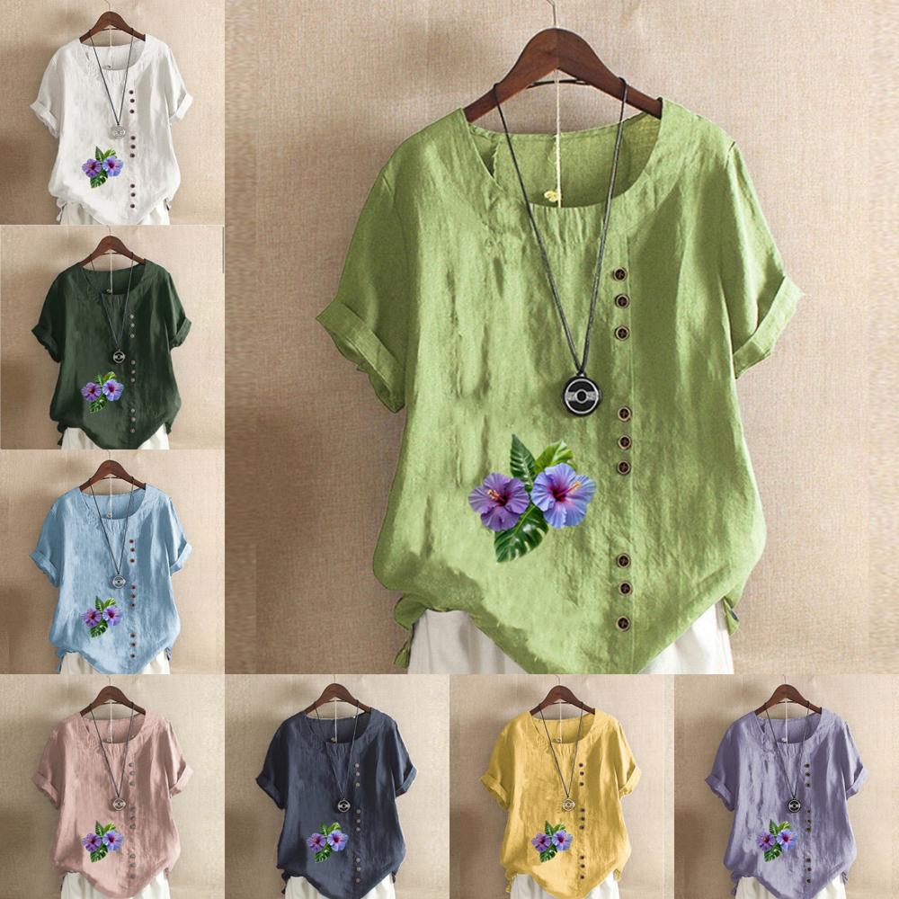 Women s Fashion Round Neck Short Sleeve T-shirt Casual Cotton Linen Graphic Shirt Flower Prined Summer Blouse Tops Plus Size
Women s Fashion Round Neck Short Sleeve T-shirt Casual Cotton Linen Graphic Shirt Flower Prined Summer Blouse Tops Plus Size