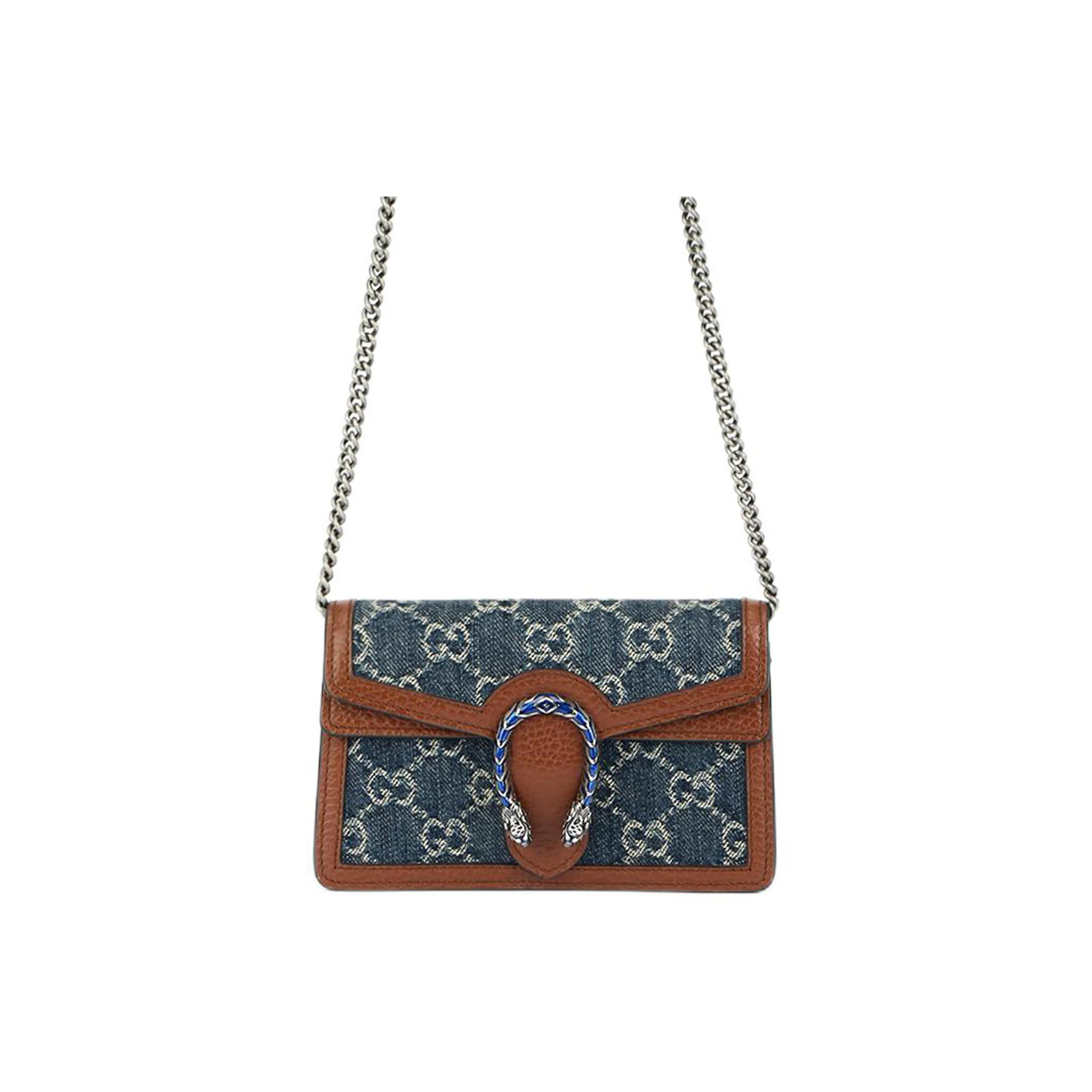 GUCCI Dionysus Tiger Head Buckle Monogram Logo Denim and Leather Chain Shoulder Bag for Women Gray-Blue with Brown Basic set bag (bag+dust bag)
GUCCI Dionysus Tiger Head Buckle Monogram Logo Denim and Leather Chain Shoulder Bag for Women Gray-Blue with Brown Basic set bag (bag+dust bag)