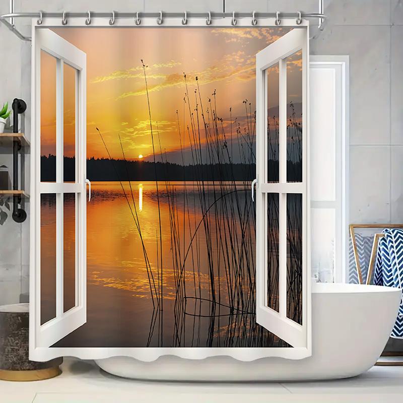 Stunning Open Window Lake Sunset View Shower Curtain With Reeds Golden Sky Bath Decor Tranquility Enhancer Complimentary Hook W60H190(CM)-1 Pcs
Stunning Open Window Lake Sunset View Shower Curtain With Reeds Golden Sky Bath Decor Tranquility Enhancer Complimentary Hook W60H190(CM)-1 Pcs