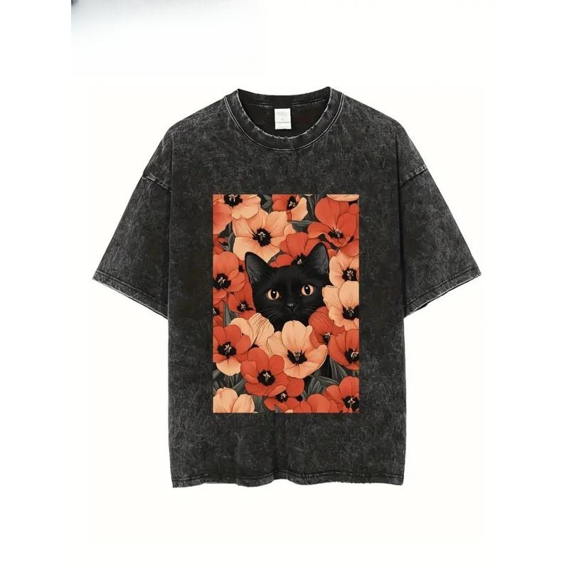 European Size Men S Blockbuster Washed T-Shirt - Black Cat And Red Daisy Print, White Piping Edge, Loose Version Short Sleeve Crew Neck 5XL чорний
European Size Men S Blockbuster Washed T-Shirt - Black Cat And Red Daisy Print, White Piping Edge, Loose Version Short Sleeve Crew Neck 5XL чорний