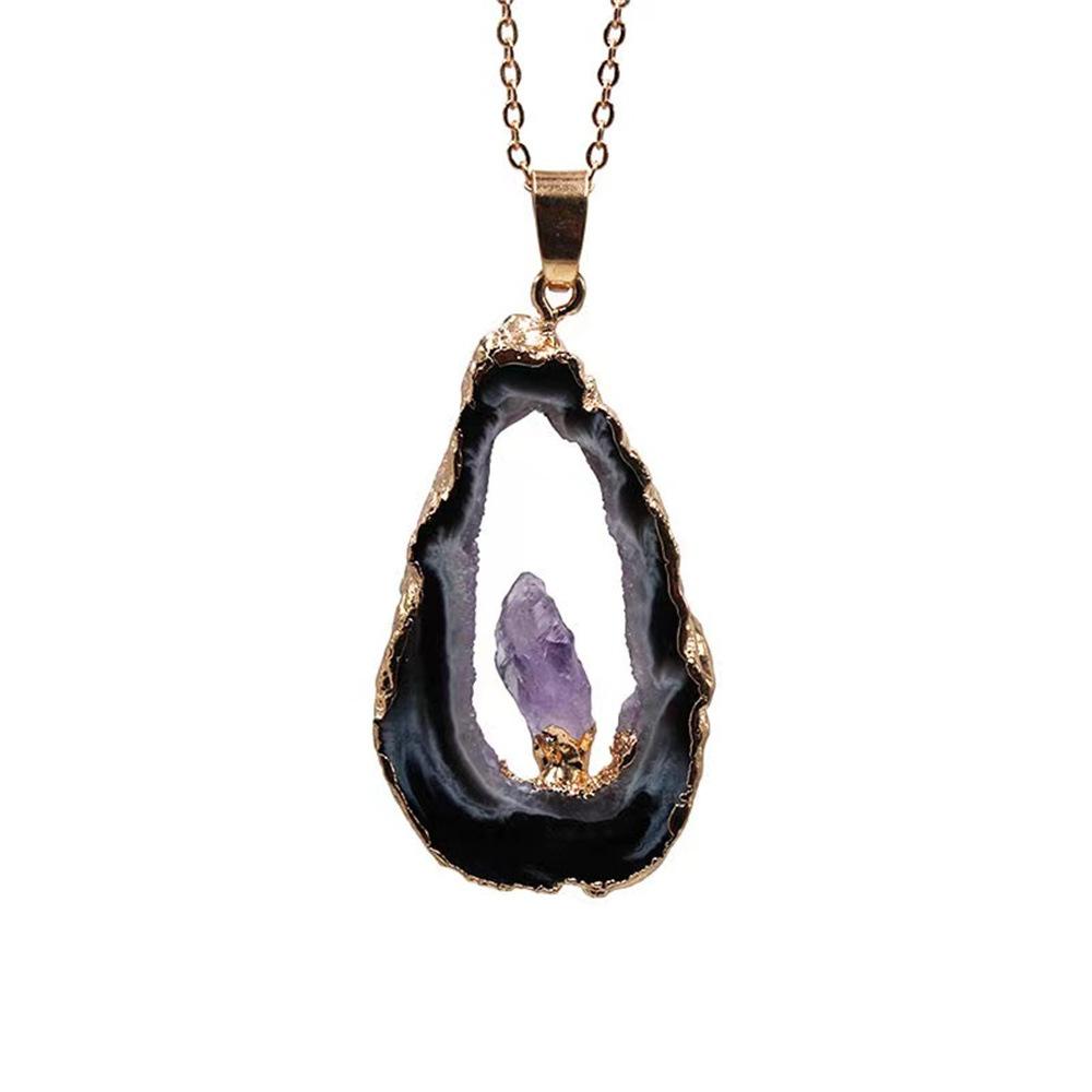 Подвеска с отверстием из натурального агата, позолоченное ожерелье из необработанного камня с инкрустацией из аметиста, ювелирные изделия из камня.
Подвеска с отверстием из натурального агата, позолоченное ожерелье из необработанного камня с инкрустацией из аметиста, ювелирные изделия из камня.