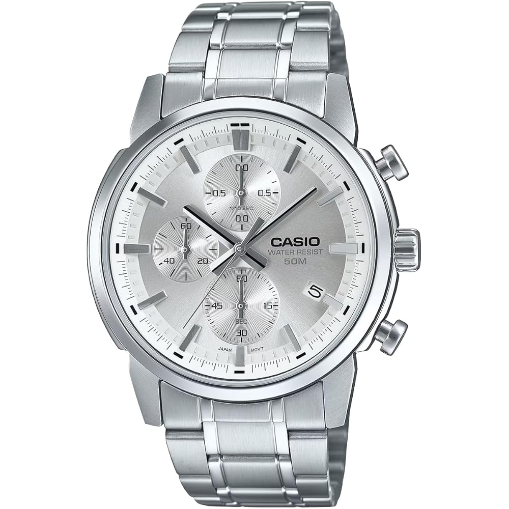 Casio Standard Men s Quartz Watch 1/10 Second Chronograph Silver MTP-E510D-7AV
Casio Standard Men s Quartz Watch 1/10 Second Chronograph Silver MTP-E510D-7AV