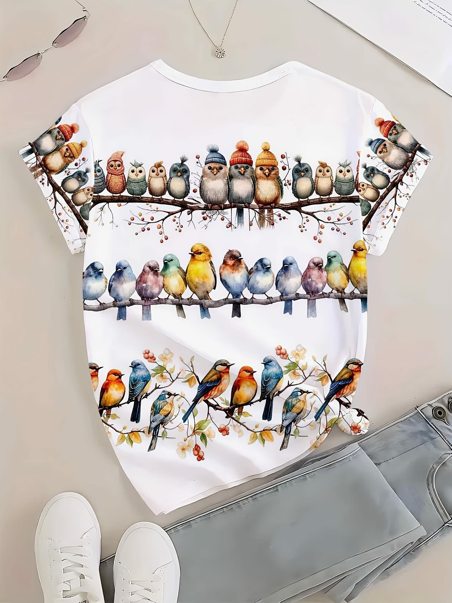 Fun Bird Women S Printed Design T-Shirt. Natural Aesthetic Style Short Sleeve Top. Three Rows of Different Styles of Birds Arranged Randomly. Full of S дубильная кора
Fun Bird Women S Printed Design T-Shirt. Natural Aesthetic Style Short Sleeve Top. Three Rows of Different Styles of Birds Arranged Randomly. Full of S дубильная кора