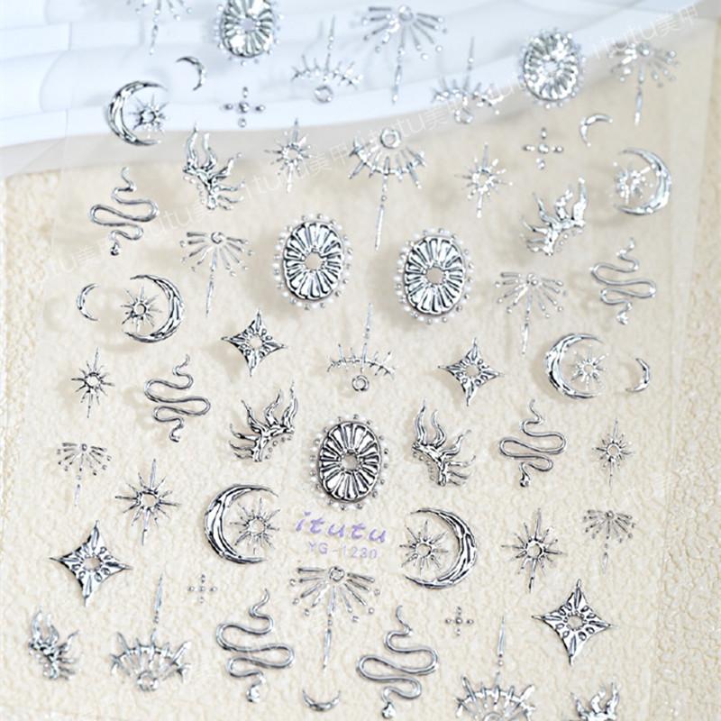 BEPAN Art Gold Silver Snake Stars Nail Sticker Water Decal Nail Sticker Press on Stars Moon Totem Decal Stickers Nail Decoration
BEPAN Art Gold Silver Snake Stars Nail Sticker Water Decal Nail Sticker Press on Stars Moon Totem Decal Stickers Nail Decoration