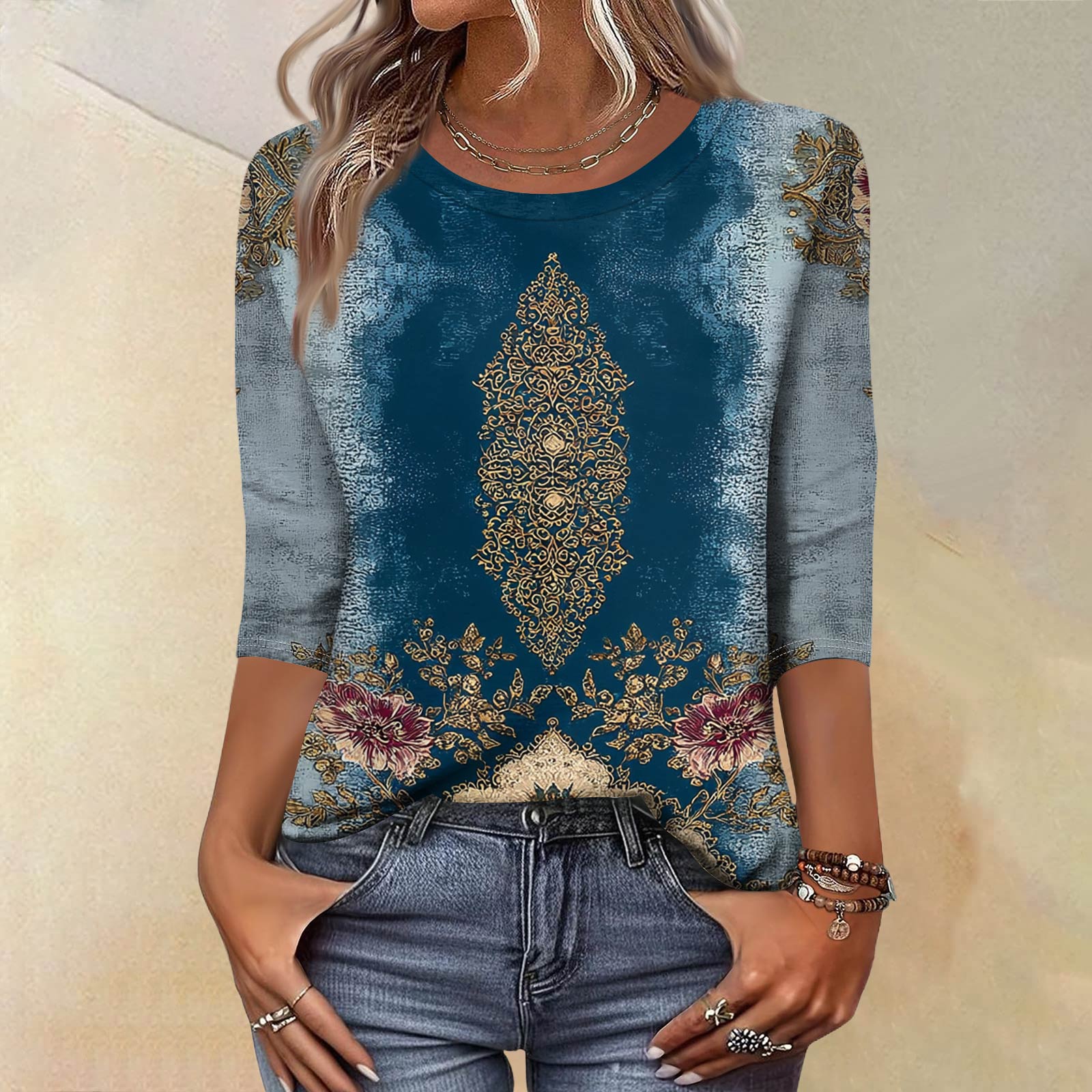 Trendy Vintage 3/4 Sleeve Top For Women,Ladies Casual Three Quarter Sleeve Round Collar Printed T-Shirt Blouse XL небо синє кольору
Trendy Vintage 3/4 Sleeve Top For Women,Ladies Casual Three Quarter Sleeve Round Collar Printed T-Shirt Blouse XL небо синє кольору