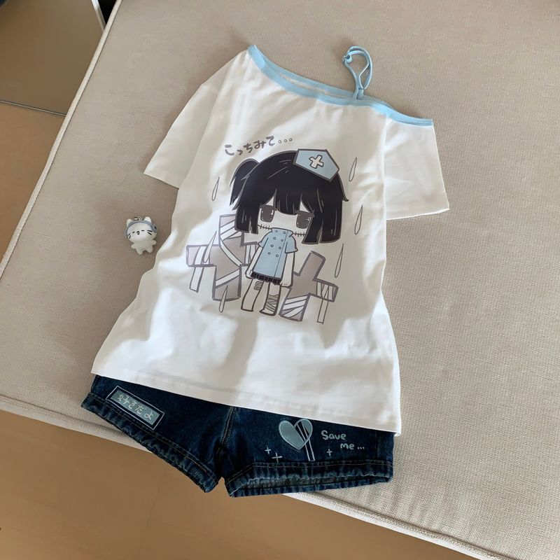 Qiu Qiu Homemade Japanese Style Asian Culture House Series Print off-Shoulder Summer New Arrival Casual off-Shoulder Short Sleeve White/Blue missing shoulder short sleeves (390) S
Qiu Qiu Homemade Japanese Style Asian Culture House Series Print off-Shoulder Summer New Arrival Casual off-Shoulder Short Sleeve White/Blue missing shoulder short sleeves (390) S