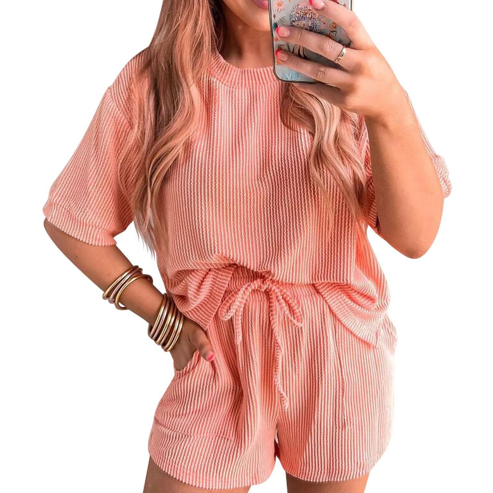 Женский свободный однотонный короткий рукав шорты с завязками повседневный домашний костюм комплект XL шафрановый
Женский свободный однотонный короткий рукав шорты с завязками повседневный домашний костюм комплект XL шафрановый