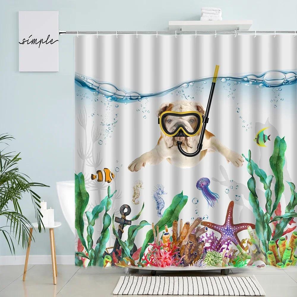 Creative Diving Dog Shower Curtain Starfish Coral Water Grass Fish Sea Turtle Bath Curtains Marine Animals Bathroom Decor Sets W60H190(CM)-1 Pcs
Creative Diving Dog Shower Curtain Starfish Coral Water Grass Fish Sea Turtle Bath Curtains Marine Animals Bathroom Decor Sets W60H190(CM)-1 Pcs