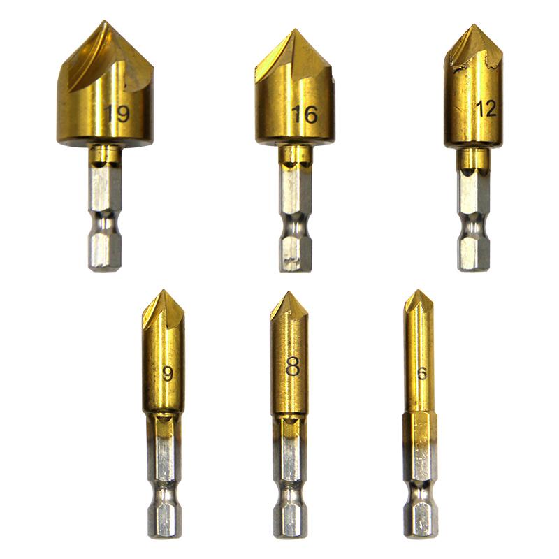6PC Hexagonal Handle Titanium Plated Five Edge Chamfering Knife Countersunk Drill 6-19mm Woodworking Spot Facer Tool Set Hexagon handle
6PC Hexagonal Handle Titanium Plated Five Edge Chamfering Knife Countersunk Drill 6-19mm Woodworking Spot Facer Tool Set Hexagon handle