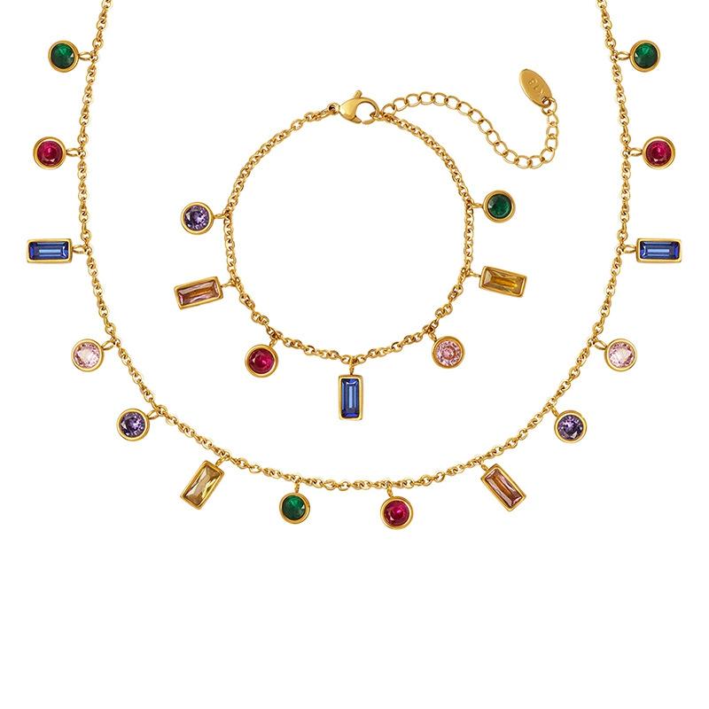 Conjunto de collar y pulsera con circonitas de colores estilo ins de acero inoxidable
Conjunto de collar y pulsera con circonitas de colores estilo ins de acero inoxidable