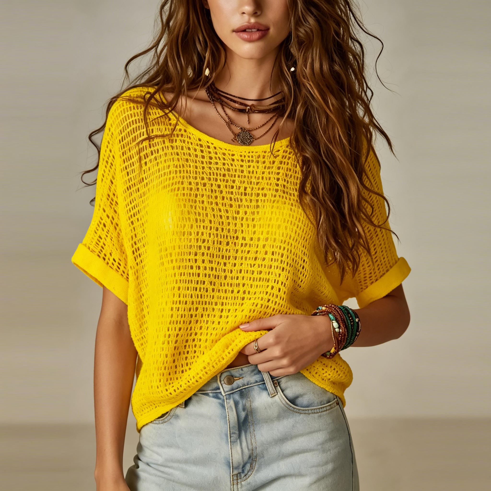 Women s Short-sleeved Knitted Top, Spring/summer Sweater, Openwork Beach Cover-up. XL жовтий
Women s Short-sleeved Knitted Top, Spring/summer Sweater, Openwork Beach Cover-up. XL жовтий