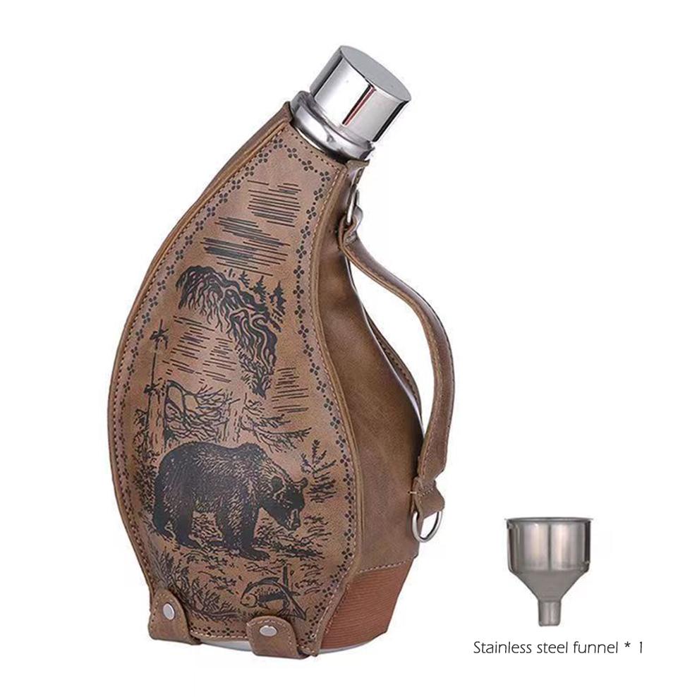 Stainless Steel Horn Hip flask, Leather case ox horn flagon with funnel, High-capacity wine pot, Western cowboy wine set, 53oz
Stainless Steel Horn Hip flask, Leather case ox horn flagon with funnel, High-capacity wine pot, Western cowboy wine set, 53oz