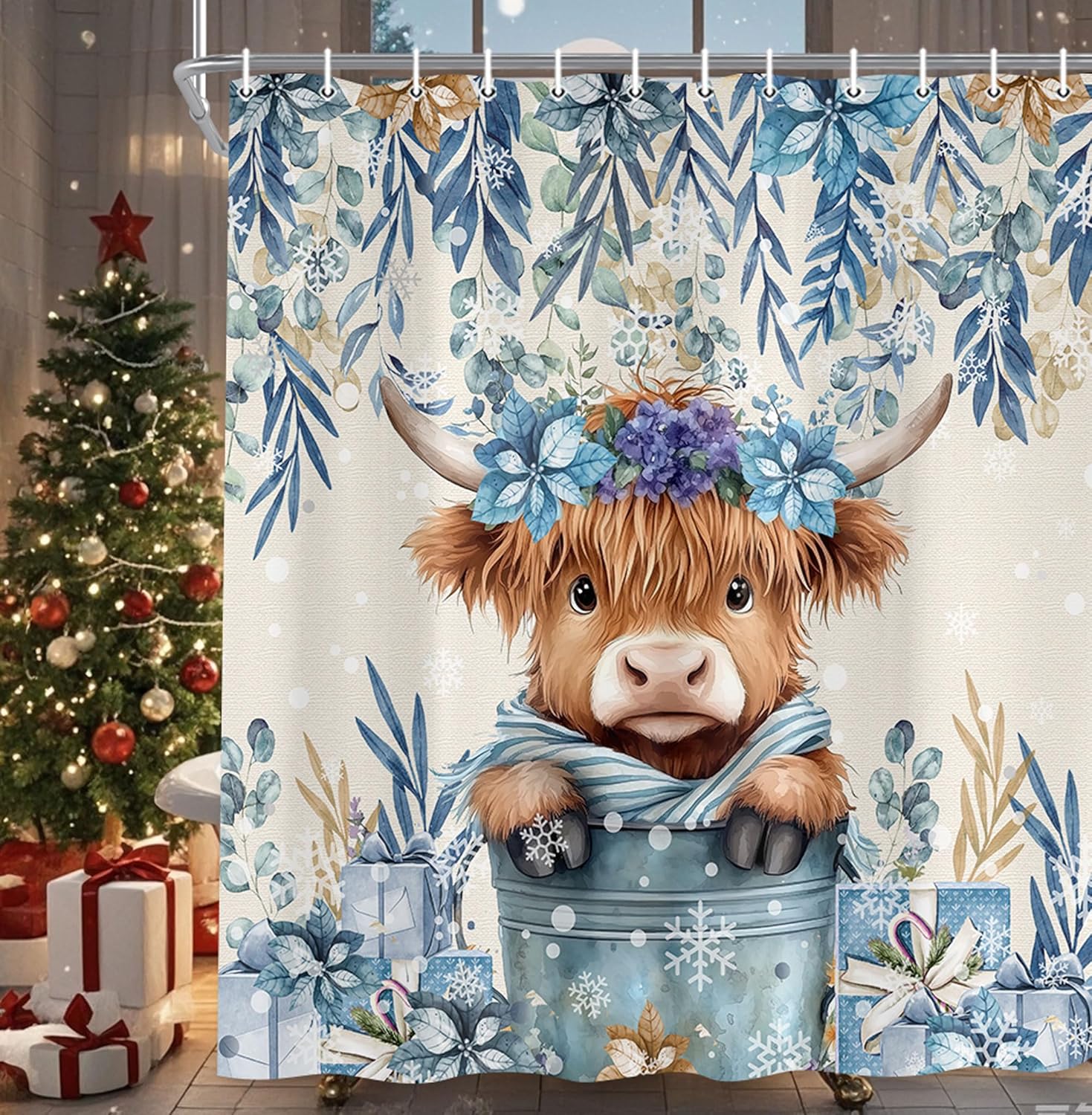 Winter Christmas Shower Curtain,Holiday Blue Snowman Bath Curtain Xmas Gift,Eucalyptus Leaf Flower Floral Bathroom Accessories W60H190(CM)-1 Pcs
Winter Christmas Shower Curtain,Holiday Blue Snowman Bath Curtain Xmas Gift,Eucalyptus Leaf Flower Floral Bathroom Accessories W60H190(CM)-1 Pcs