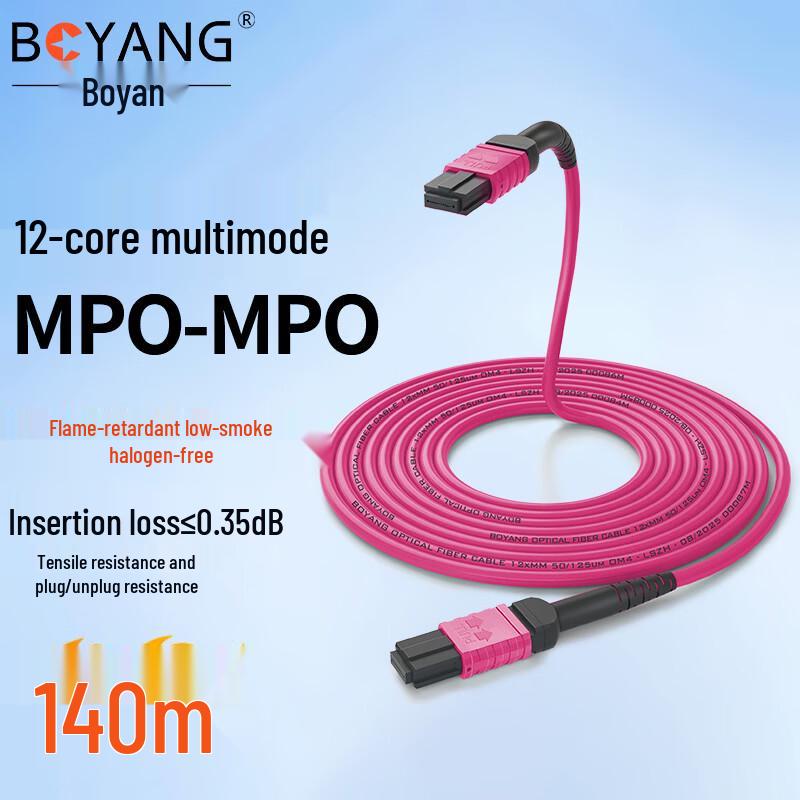 12-Core MPO-MPO OM4 Multimode Fiber Optic Patch Cable
12-Core MPO-MPO OM4 Multimode Fiber Optic Patch Cable