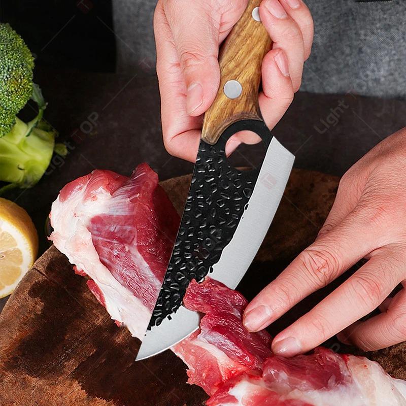 Нож для разделки мяса из нержавеющей стали, кованый вручную, профессиональный кухонный нож для шеф-повара, мясницкий нож, хозяйственные ножи с чехлом
Нож для разделки мяса из нержавеющей стали, кованый вручную, профессиональный кухонный нож для шеф-повара, мясницкий нож, хозяйственные ножи с чехлом