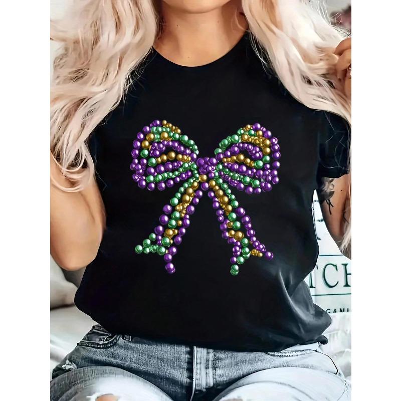 European Size Women S Mardi Gras Pearl Bow & Bead Graphic T-Shirt - Black Short Sleeve Crew Neck Top with Colorful Bead Detail,Parties & Casual Attire 4XL чорний
European Size Women S Mardi Gras Pearl Bow & Bead Graphic T-Shirt - Black Short Sleeve Crew Neck Top with Colorful Bead Detail,Parties & Casual Attire 4XL чорний