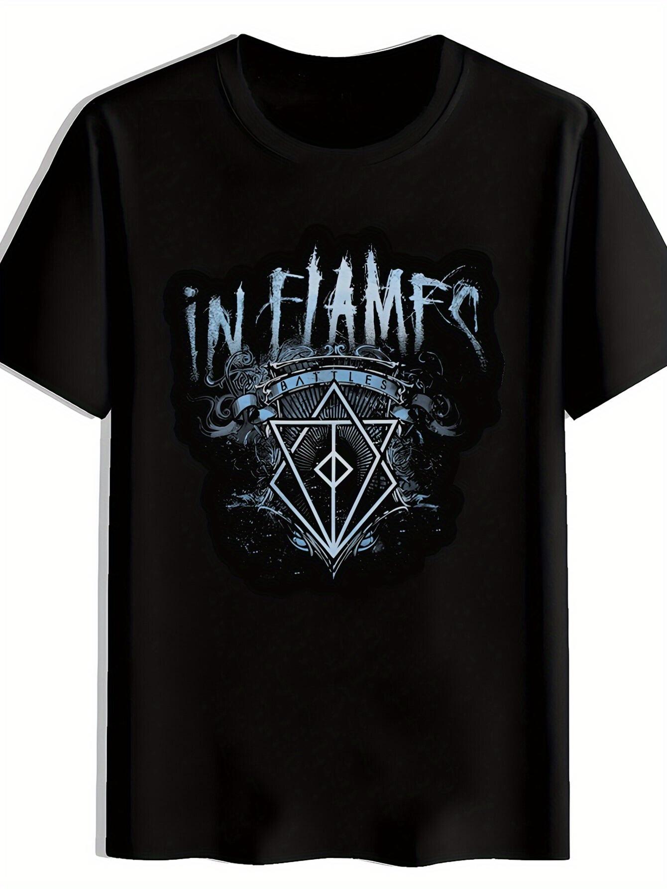 Vintage Rock Band Graphic T-shirt - Black Short Sleeve Round Neck Tee with IN FLAMES & D20 Print L
Vintage Rock Band Graphic T-shirt - Black Short Sleeve Round Neck Tee with IN FLAMES & D20 Print L