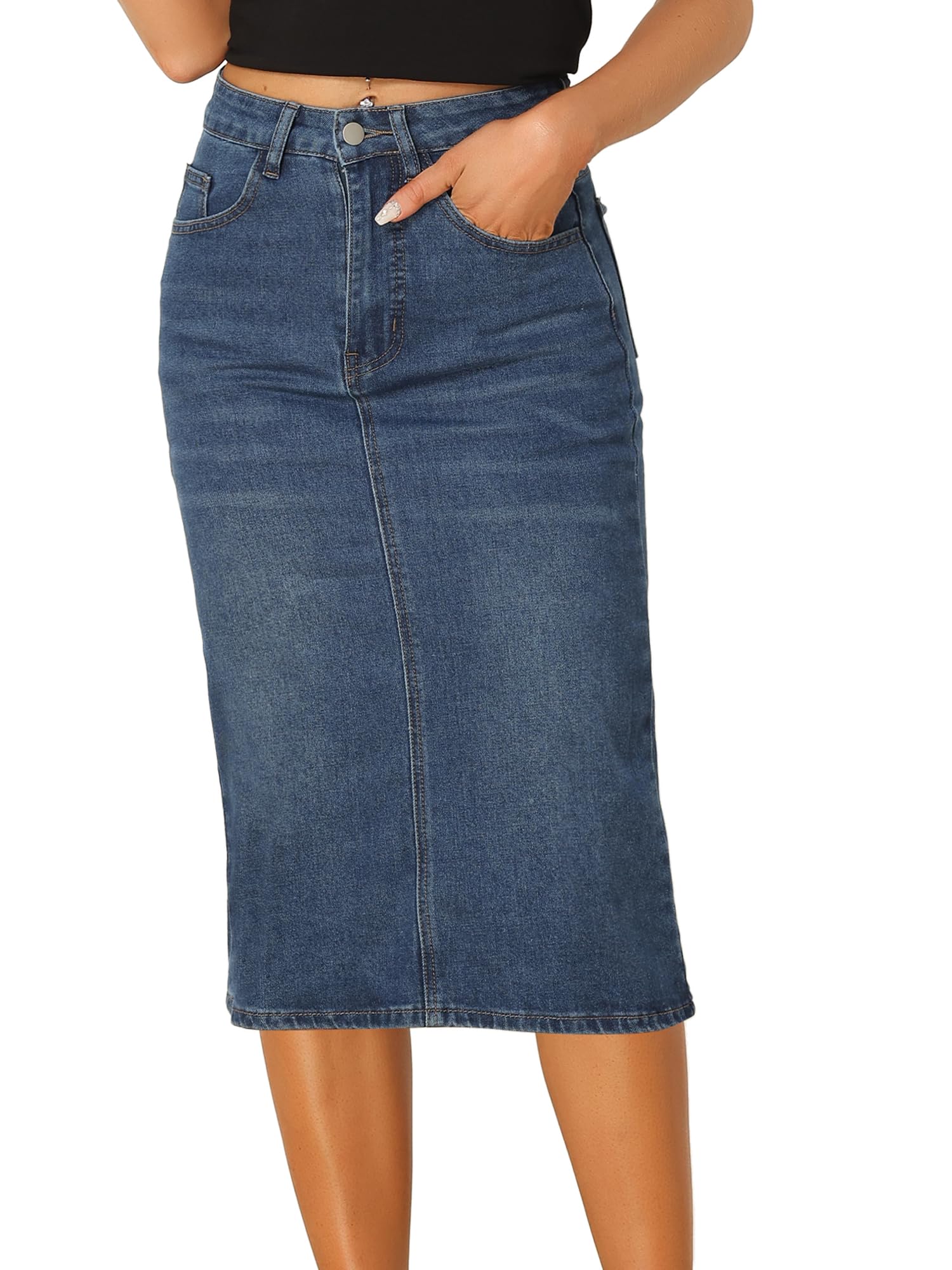 Allegra K Women s High-Waisted Stretch Midi Denim Skirt, Y2K Casual, Dark Blue, Size S
Allegra K Women s High-Waisted Stretch Midi Denim Skirt, Y2K Casual, Dark Blue, Size S