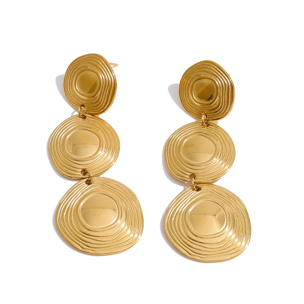 Yhpup Stainless Steel Stripe Round Drop Earrings Waterproof Metal PVD Plated Versatile Daily Gold Color Jewelry Accessories
Yhpup Stainless Steel Stripe Round Drop Earrings Waterproof Metal PVD Plated Versatile Daily Gold Color Jewelry Accessories