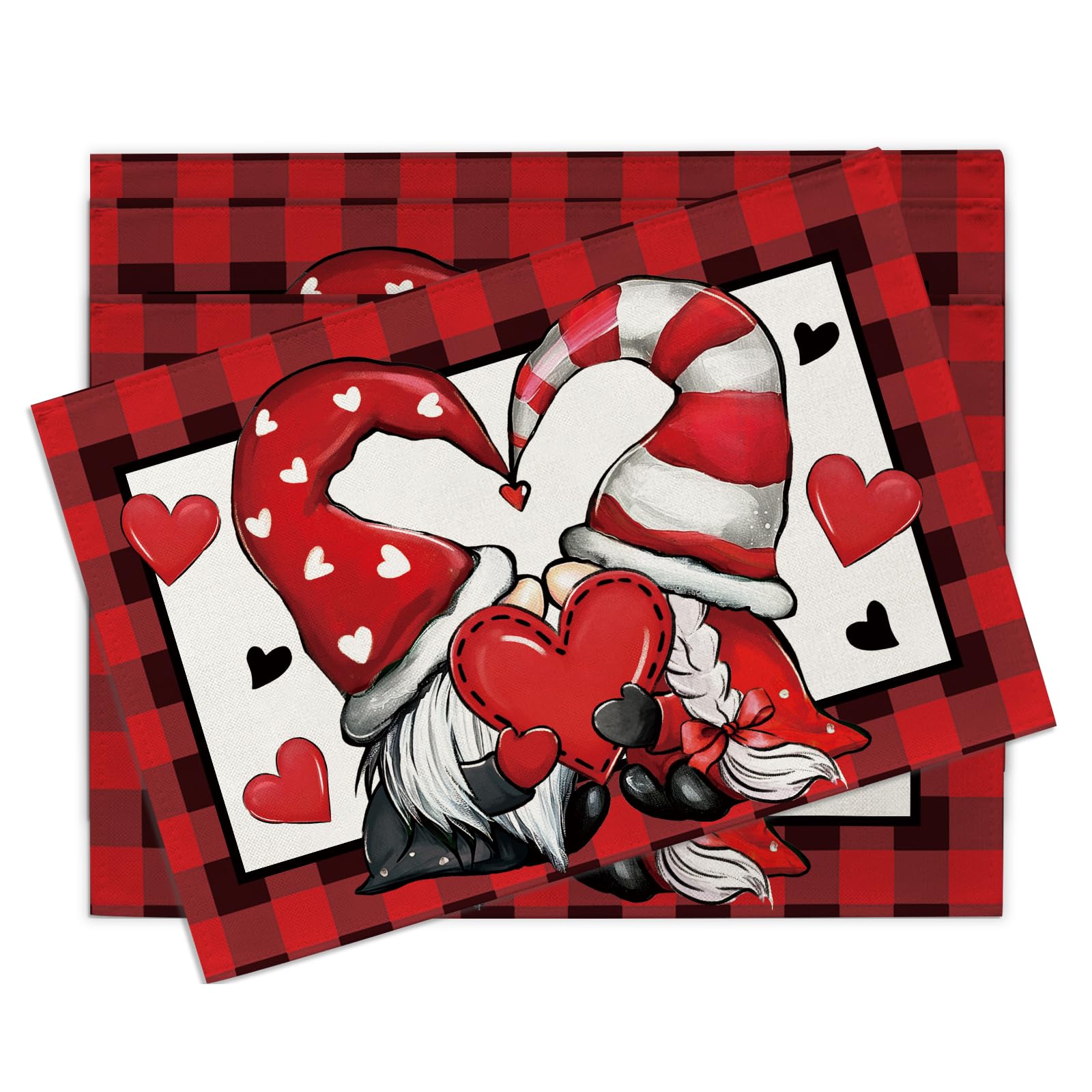 Valentines Day Gnome Couple Placemats Set of 4, Red Black Love Heart Buffalo Plaid Dining Place Mats Table Decor 4Pcs-12 X18
Valentines Day Gnome Couple Placemats Set of 4, Red Black Love Heart Buffalo Plaid Dining Place Mats Table Decor 4Pcs-12 X18