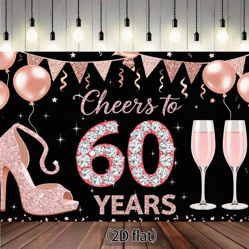 2D Cheers to 60 Years Backdrop, Black & Pink with Glitter Heels, Glasses and Balloons Party Background Cloth 47.2x31.5inch/120*80cm
2D Cheers to 60 Years Backdrop, Black & Pink with Glitter Heels, Glasses and Balloons Party Background Cloth 47.2x31.5inch/120*80cm
