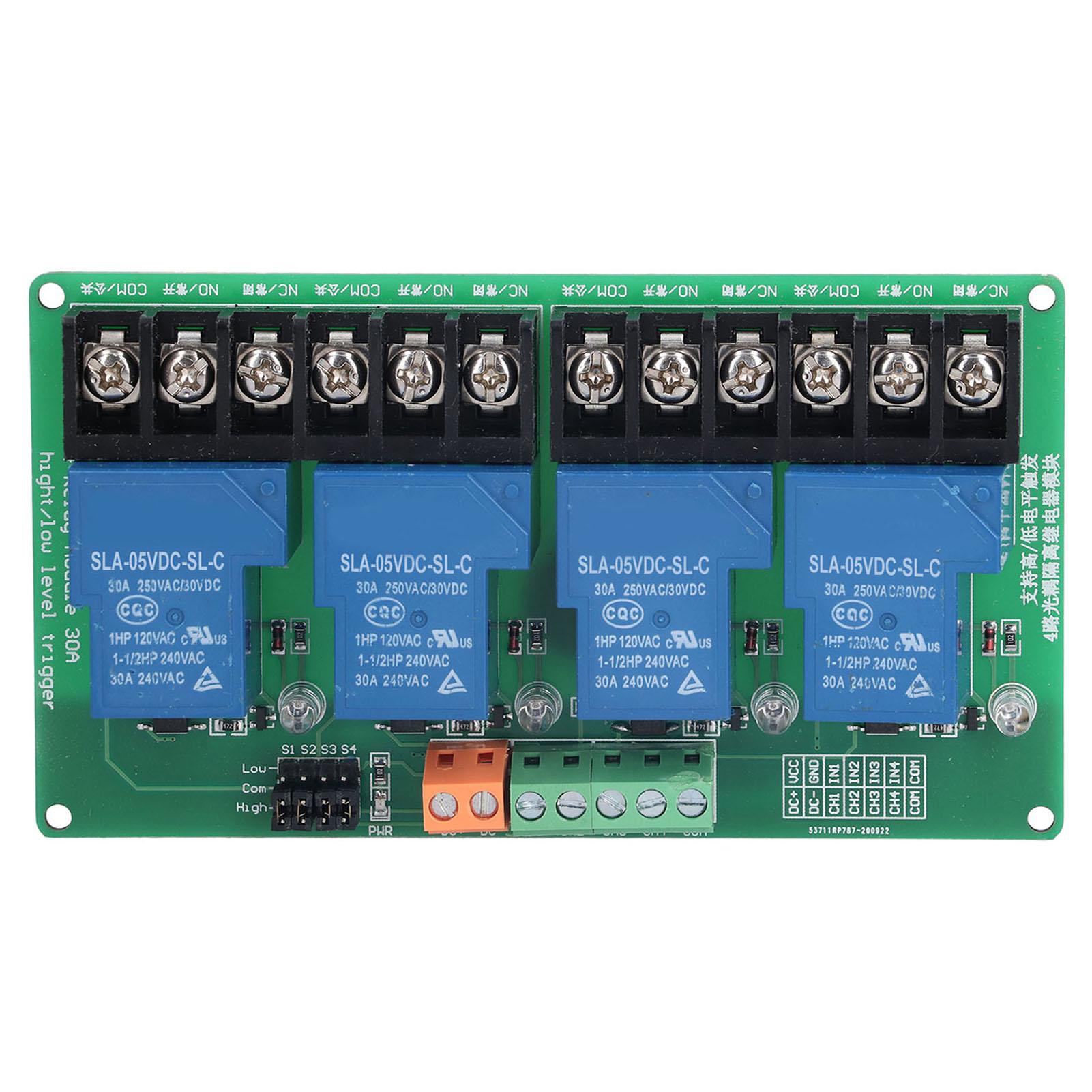Relay Module 4 Channel 30A High Low Level Current Relay Module with Isolation Optocoupleur5V
Relay Module 4 Channel 30A High Low Level Current Relay Module with Isolation Optocoupleur5V