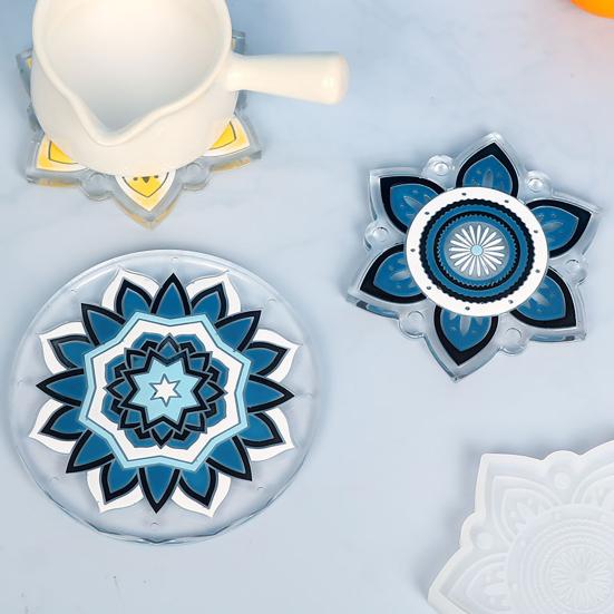 Стильная форма для литья с цветочным узором, экологически чистая форма для подставки под чашку «сделай сам», форма для кухонной подставки