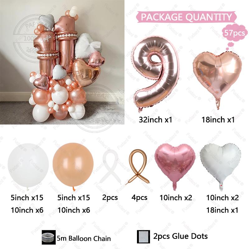 57Pcs Rose Gold Number Foil Balloons Set Metallic Latex Balloons For Happy Birthday 1-30th Birthday Party Decorations As The Picture
57Pcs Rose Gold Number Foil Balloons Set Metallic Latex Balloons For Happy Birthday 1-30th Birthday Party Decorations As The Picture