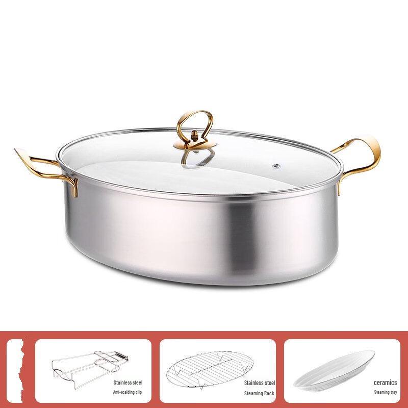 Jitianjiang 304 SS Oval Fish Steamer Pot with Ceramic Plate
Jitianjiang 304 SS Oval Fish Steamer Pot with Ceramic Plate