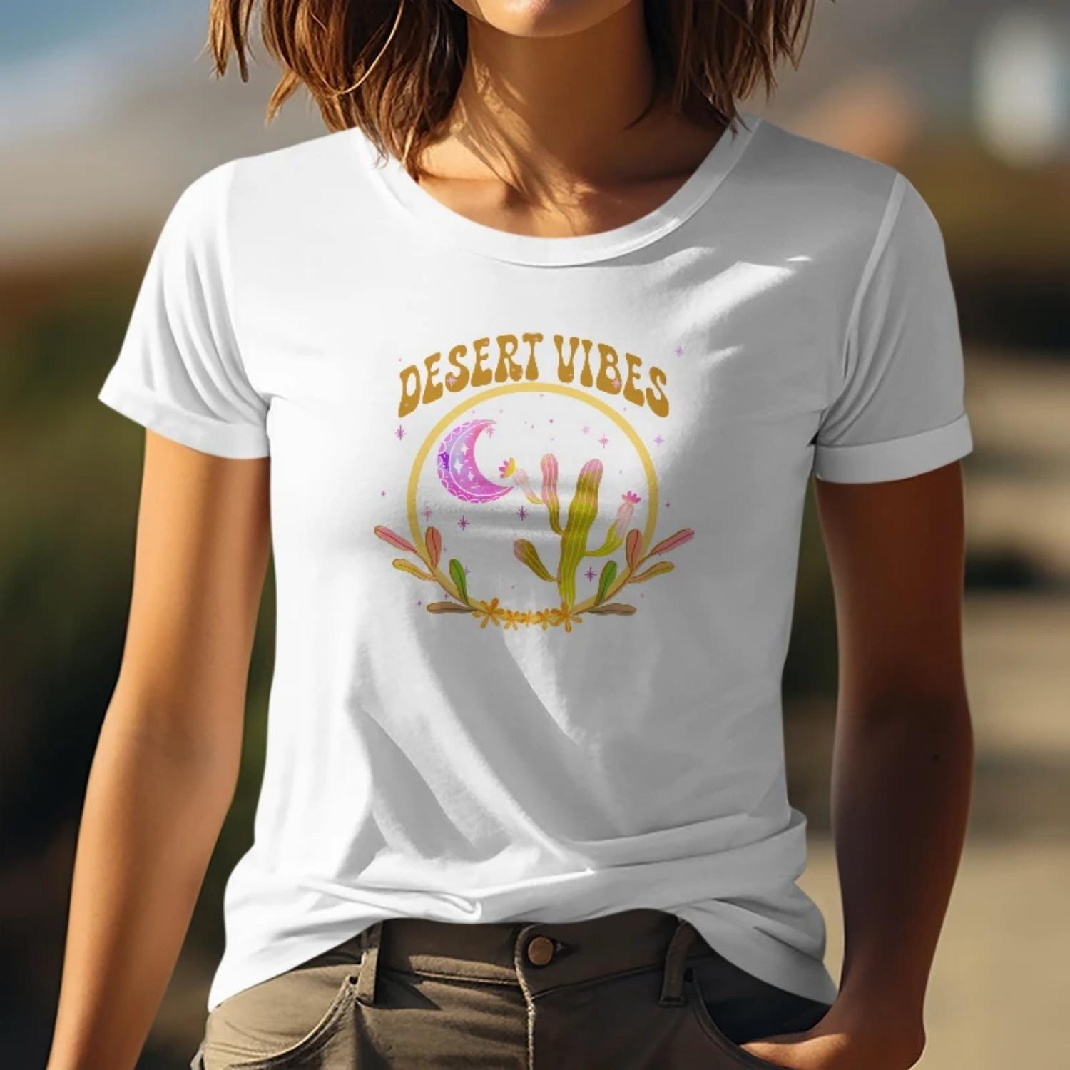 Summer Womens Short Sleeve Cotton T Shirt Desert Vibes Cactus and Moon Print for Outdoor NightsYoungWomen with a Boho chic Style XXXXXL білий
Summer Womens Short Sleeve Cotton T Shirt Desert Vibes Cactus and Moon Print for Outdoor NightsYoungWomen with a Boho chic Style XXXXXL білий