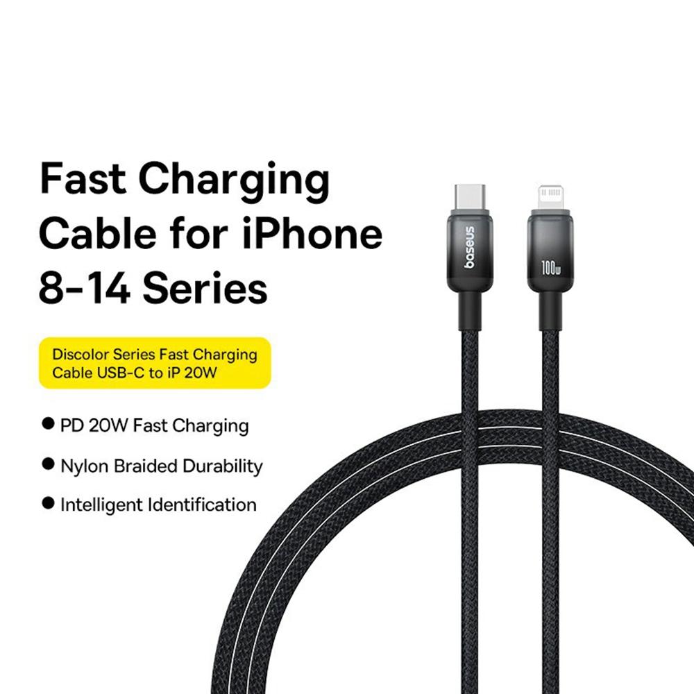 BASEUS Discolor Series 1m Fast Charging Cable Type-C to iP 20W Nylon Braided Data Cord Black
BASEUS Discolor Series 1m Fast Charging Cable Type-C to iP 20W Nylon Braided Data Cord Black