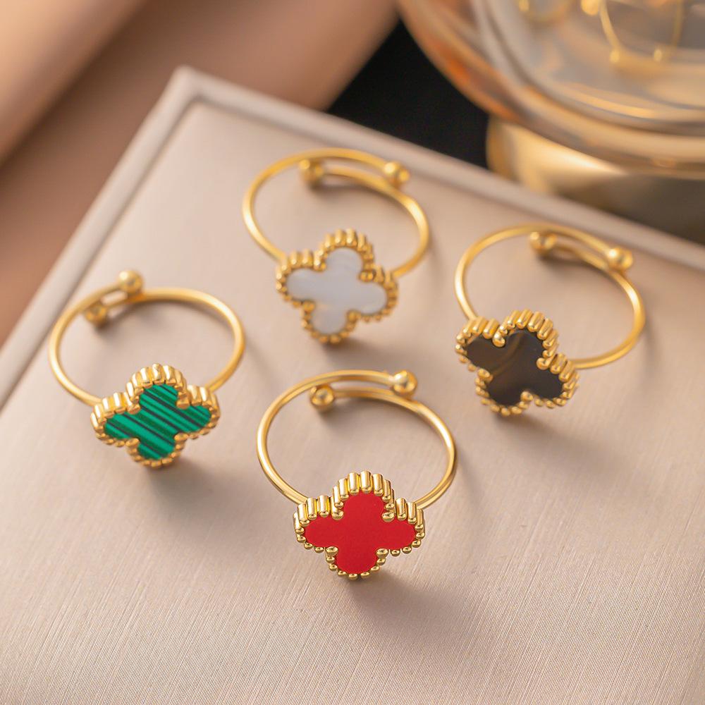 Adjustable 18k Titanium Steel Four-Leaf Clover Ring for Women - Versatile and Fashionable Design with Matching Earrings
Adjustable 18k Titanium Steel Four-Leaf Clover Ring for Women - Versatile and Fashionable Design with Matching Earrings